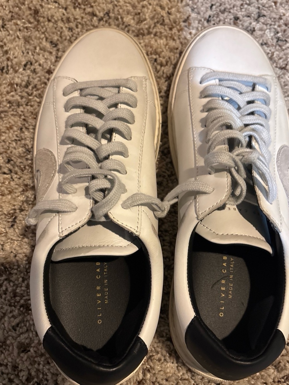 Oliver Cabell White Leather Sneakers with Gray Laces and Black Heel